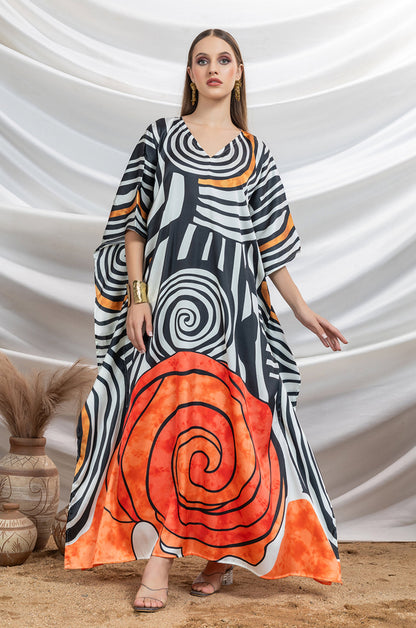 Monochrome Twist Soft Satin Women Dress Kaftan
