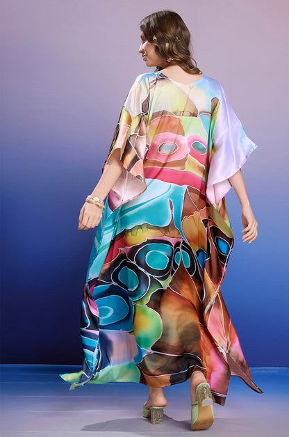Prismatic Bliss Soft Satin Kaftan with Digital Print