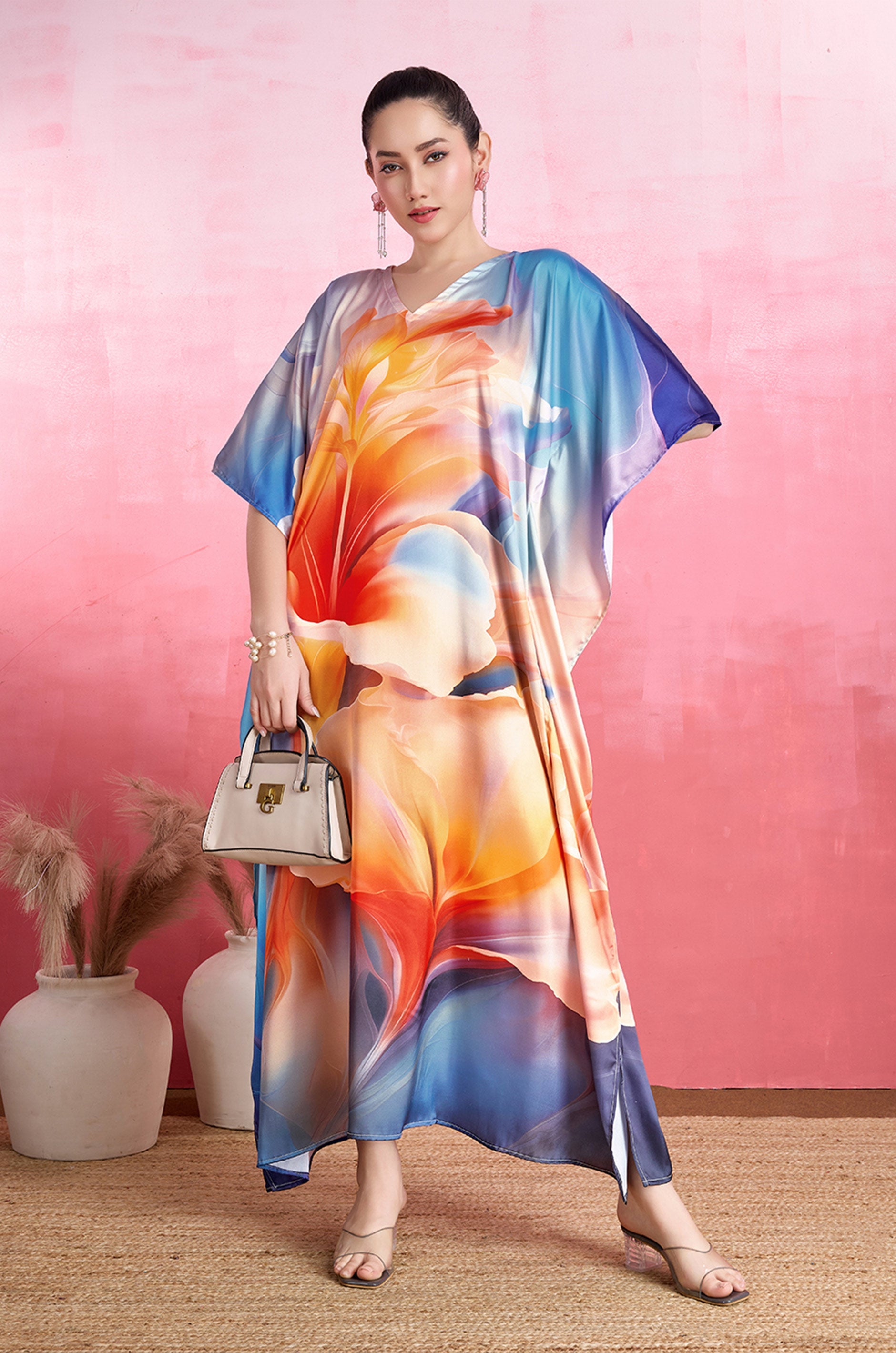 Blooming Azure Soft Satin Kaftan