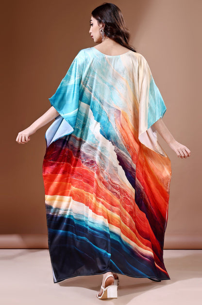 Midnight Ocean Soft Satin Kaftan with Digital Print