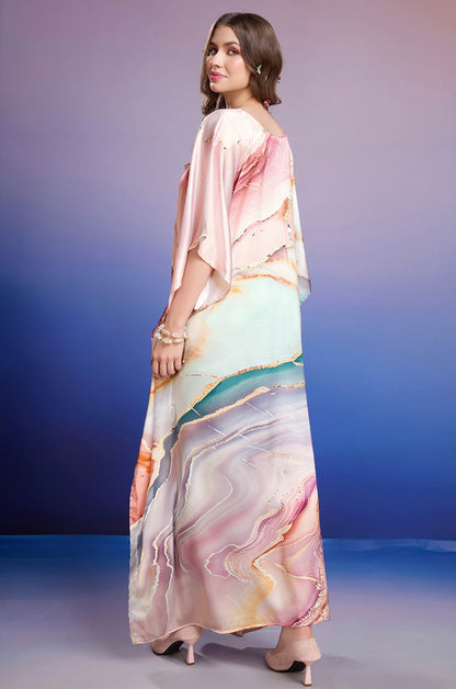 Seashell Serenity Soft Satin Kaftan with Digital Print