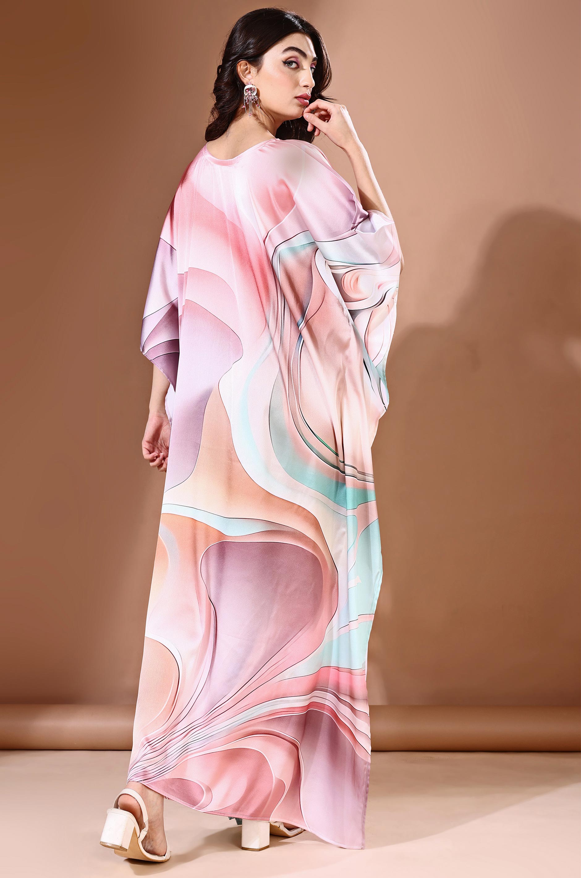 Dreamwave Soft Satin Kaftan with Digital Print