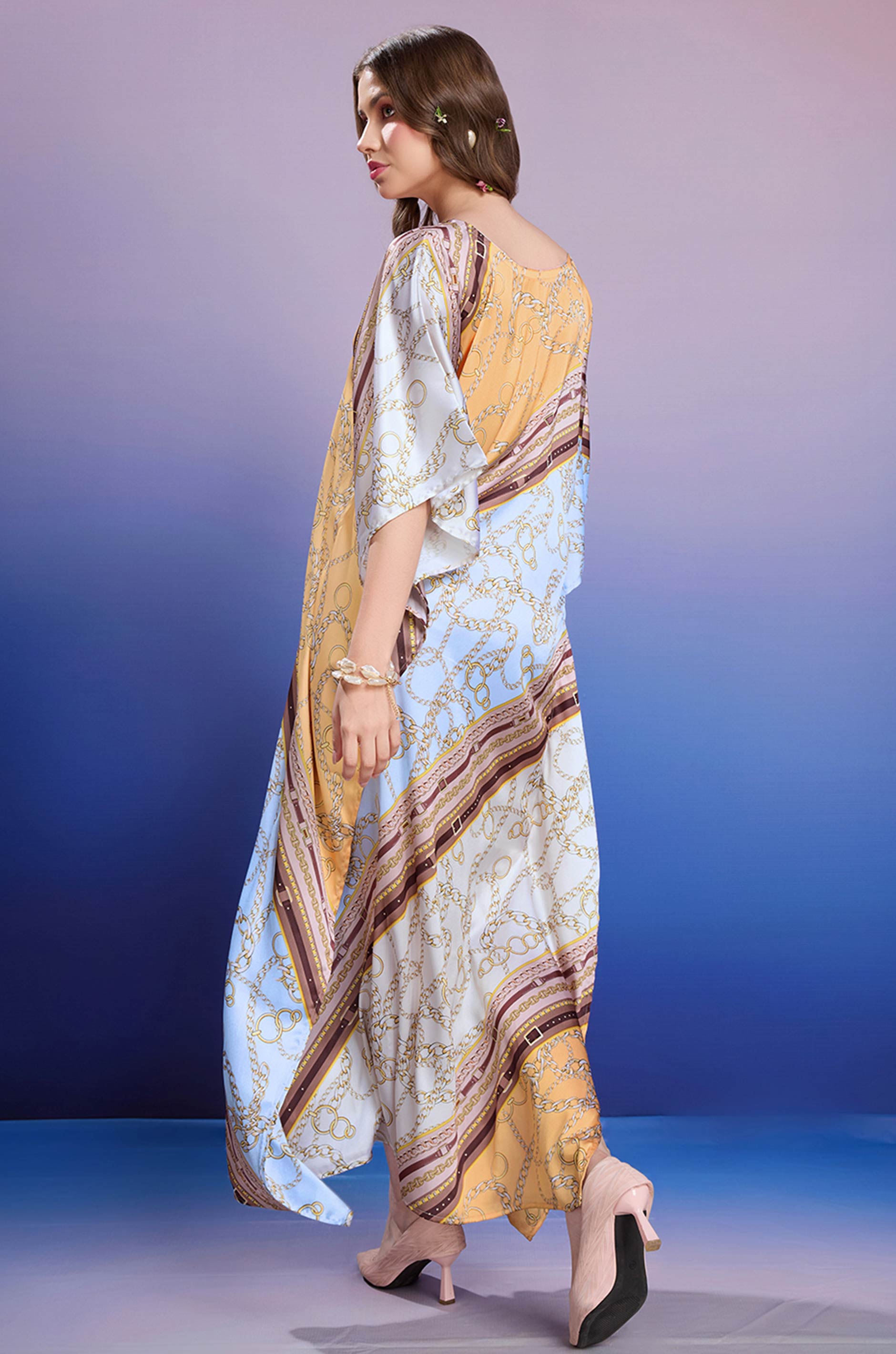 Chain of Luxe Soft Satin Kaftan with Digital Print
