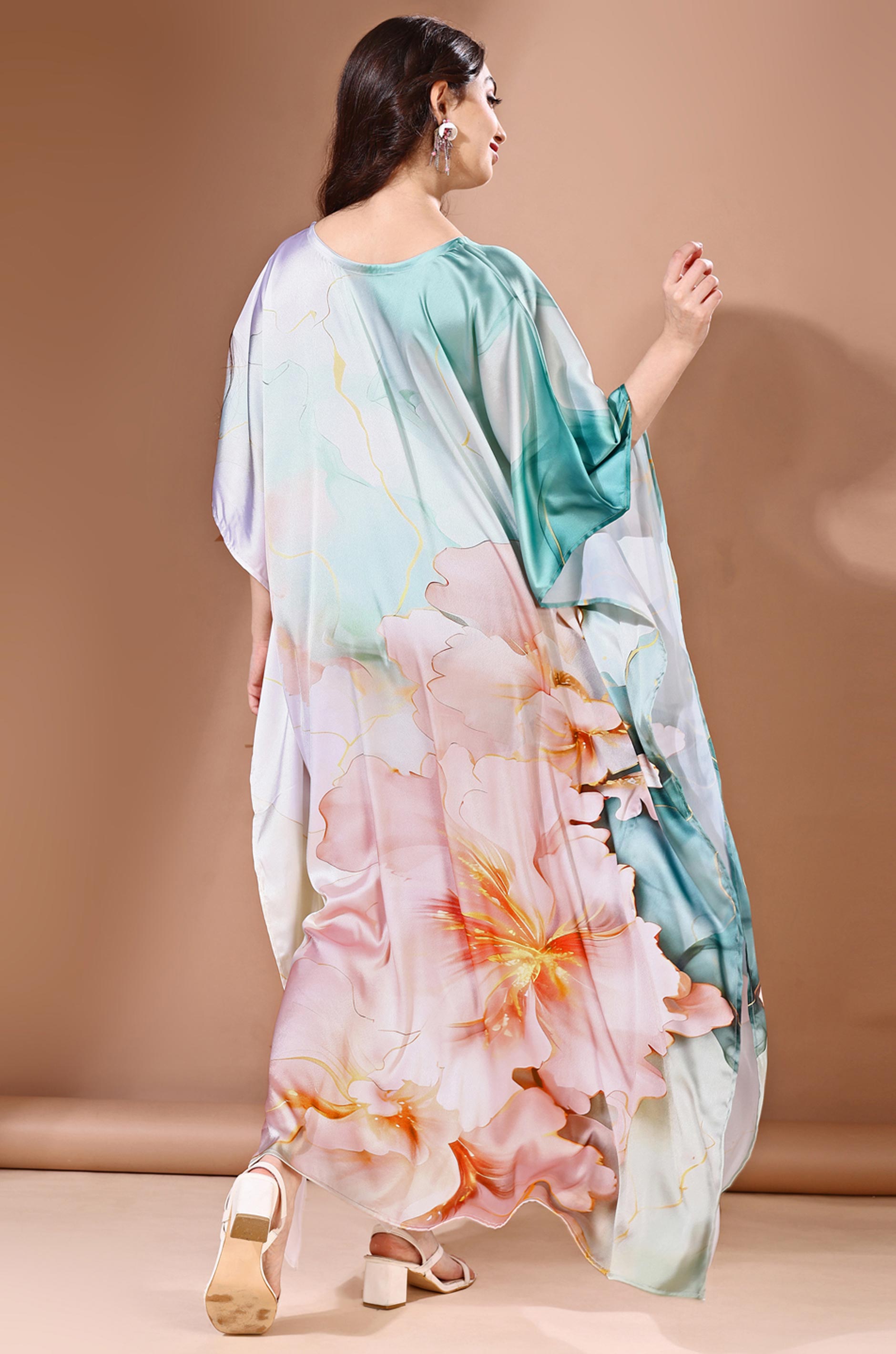 Pastel Dream Soft Satin Kaftan with Digital Print