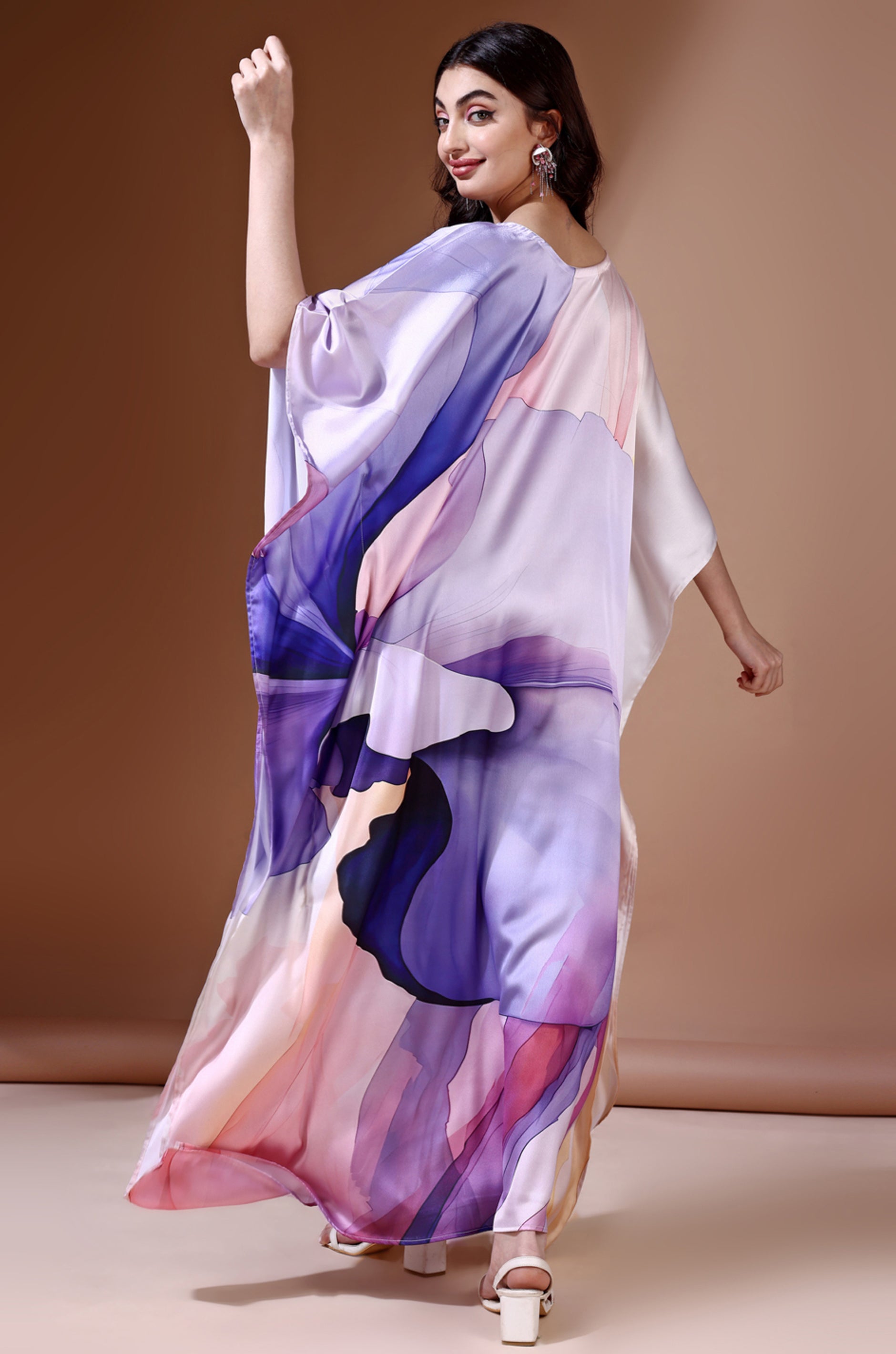 Royal Haze Soft Satin Kaftan with Digital Print