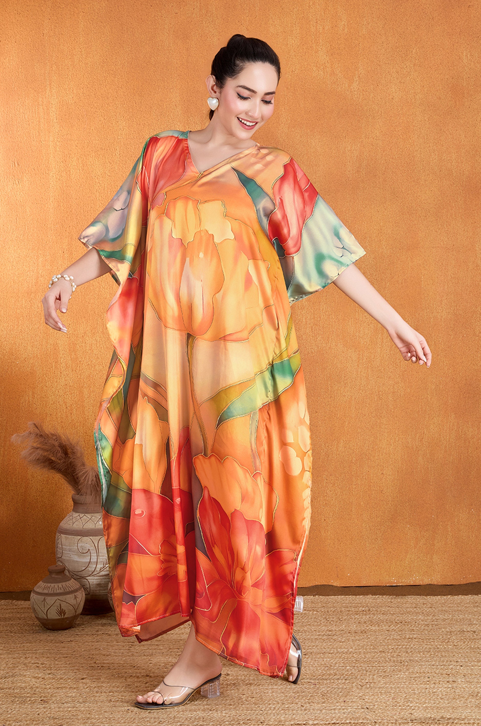 Autumn Spark Soft Satin Kaftan