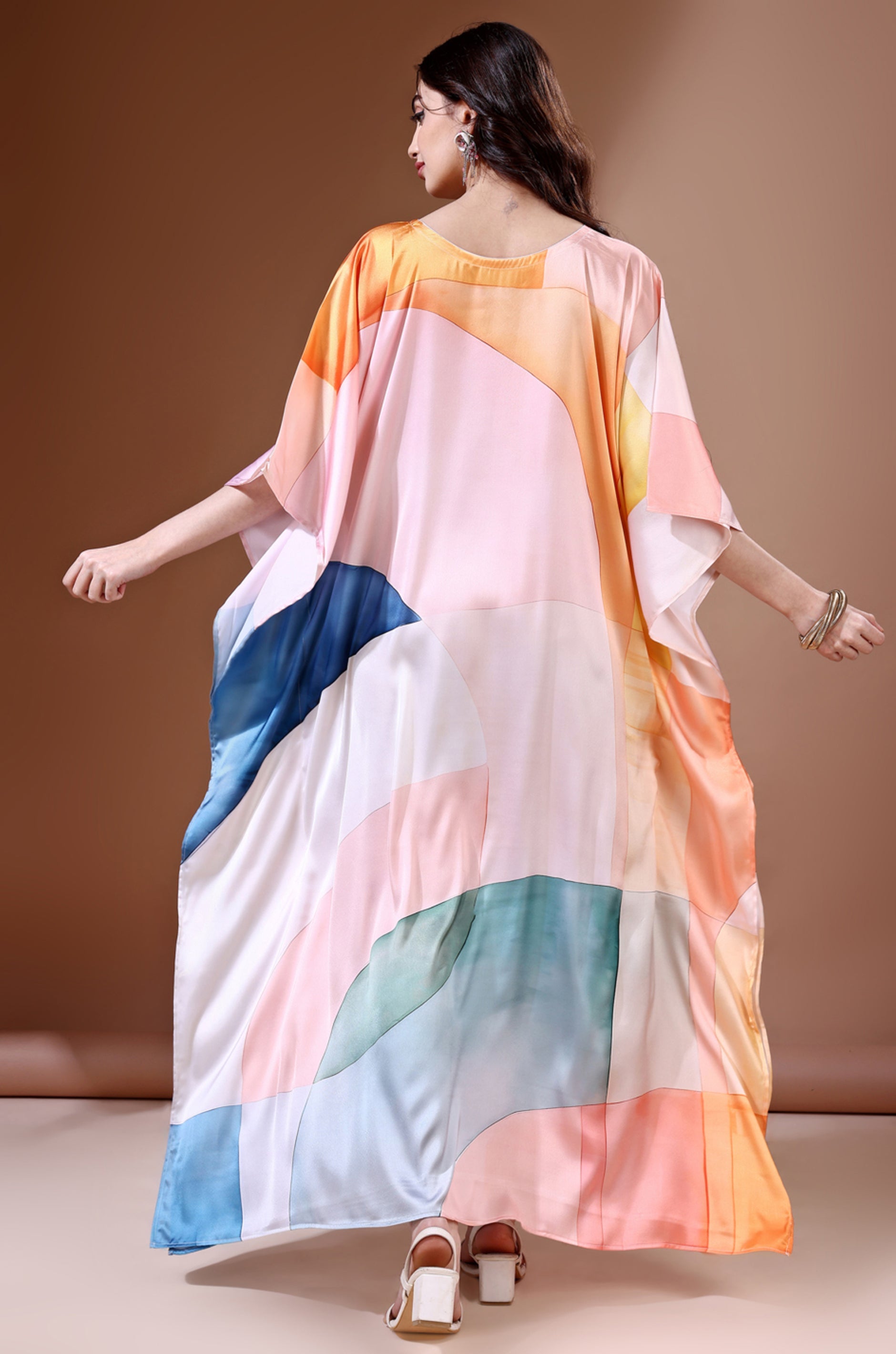 Pastel Dreamscape Soft Satin Kaftan with Digital Print