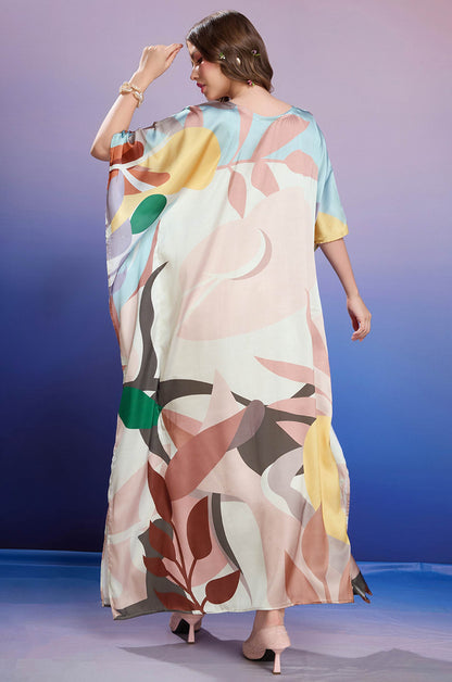 Rosy Mist Soft Satin Kaftan with Digital Print