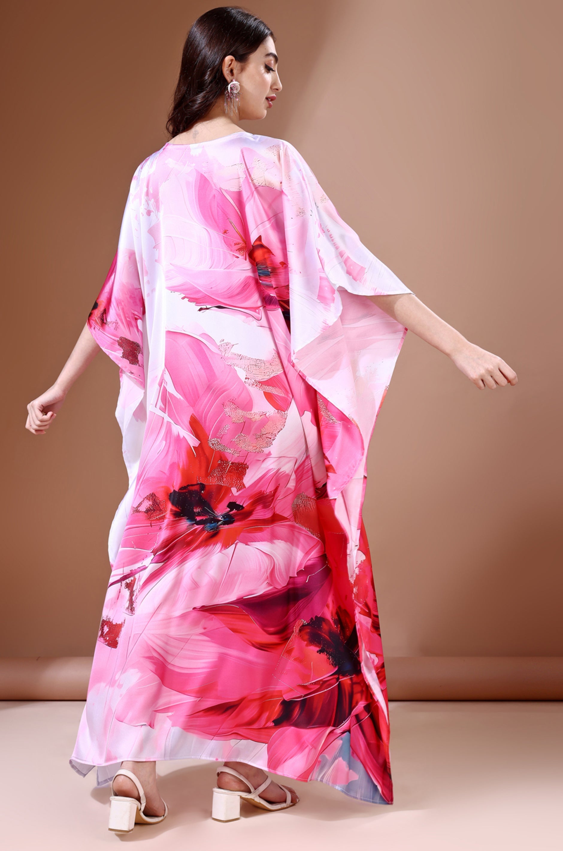 Pink Haven Soft Satin Kaftan with Digital Print