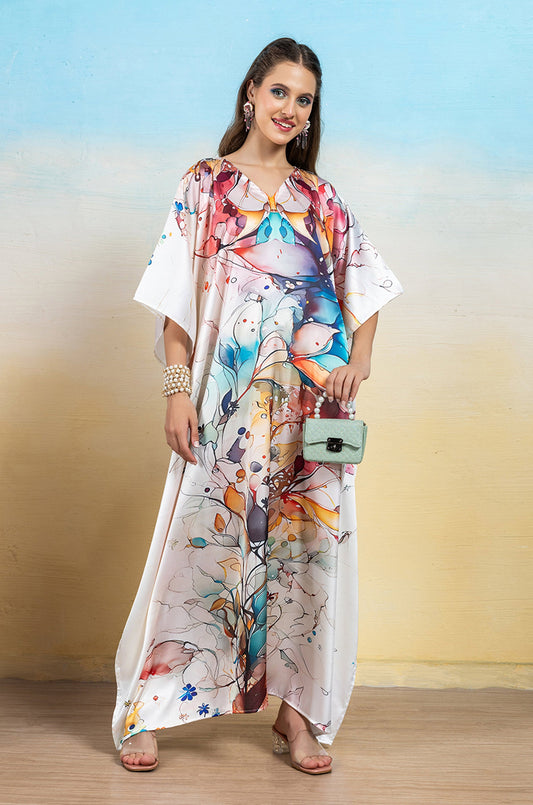 Enchanted Meadow Soft Satin Women Dress Kaftan