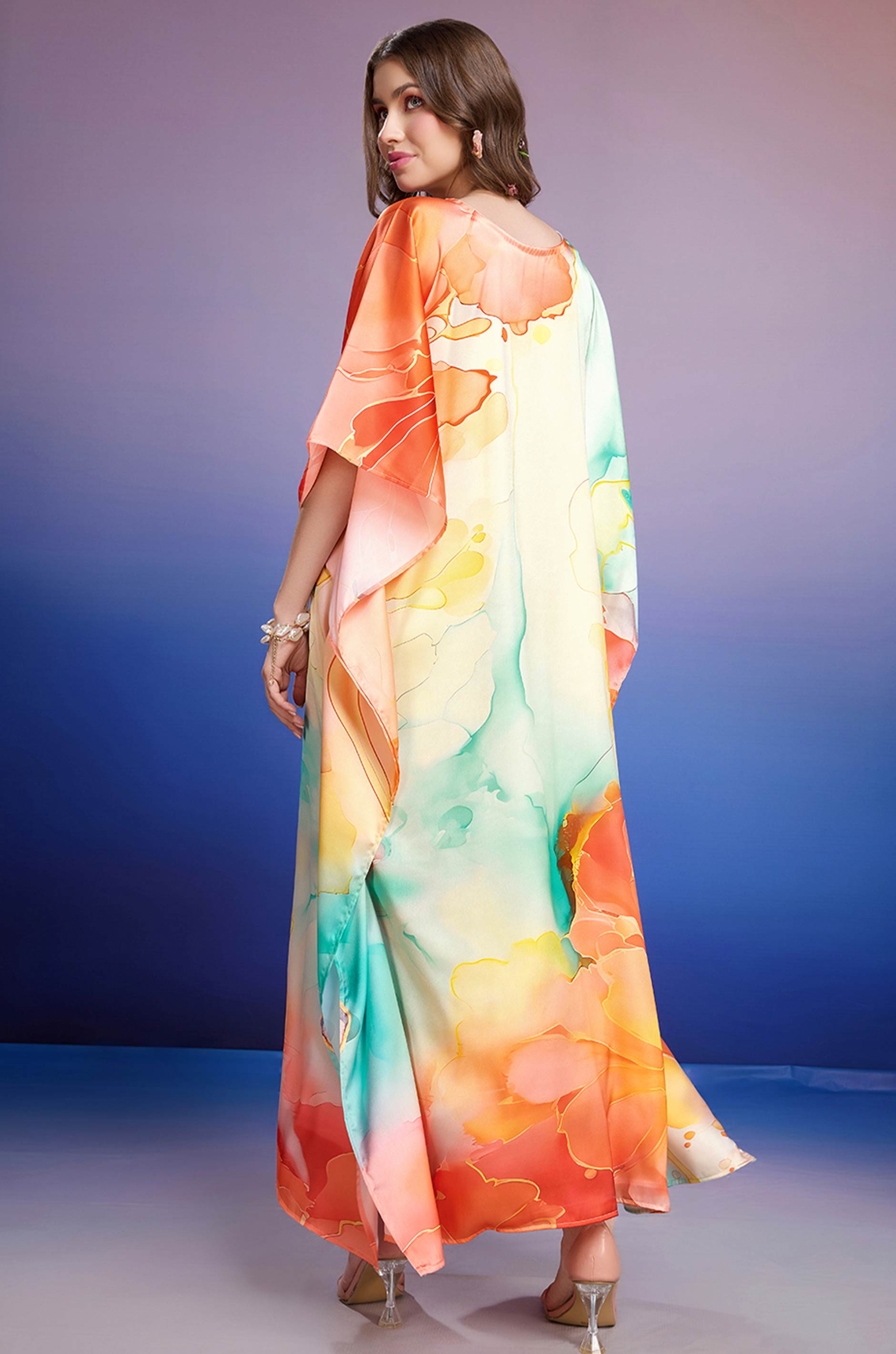 Lush Meadows Soft Satin Kaftan with Digital Print
