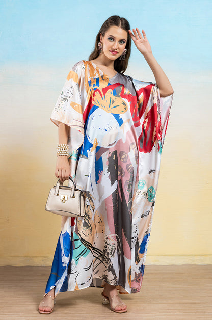Fiery Blaze Soft Satin Women Dress Kaftan