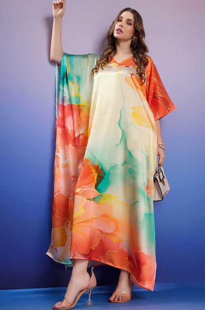 Lush Meadows Soft Satin Kaftan with Digital Print