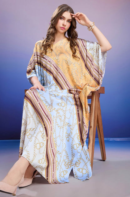 Chain of Luxe Soft Satin Kaftan with Digital Print