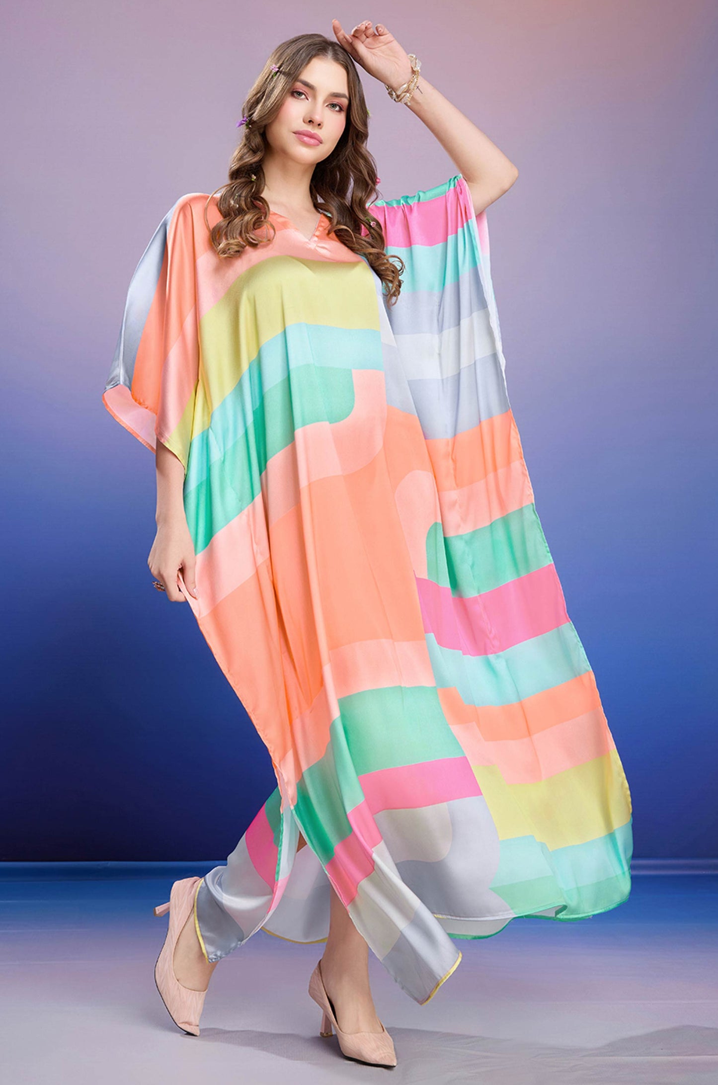 Colorblock Soft Satin Kaftan