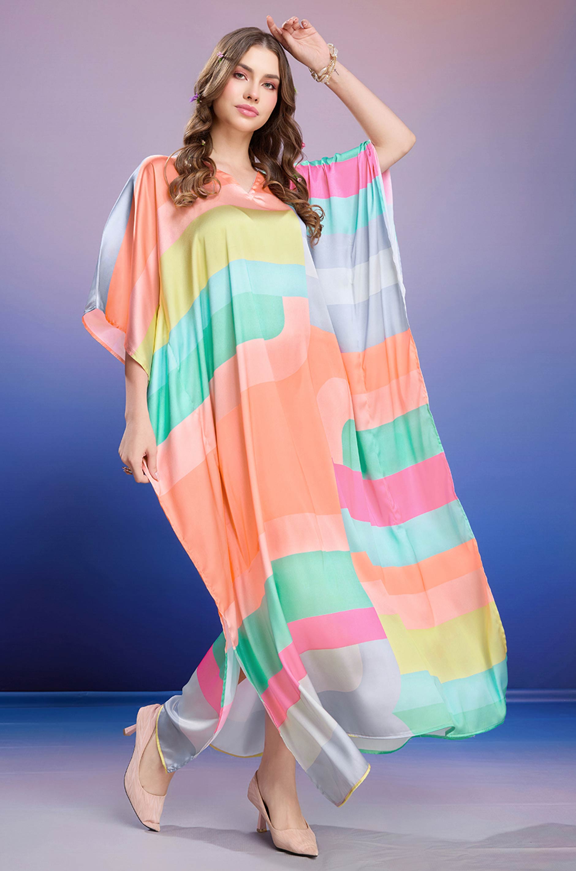 Colorblock Soft Satin Kaftan