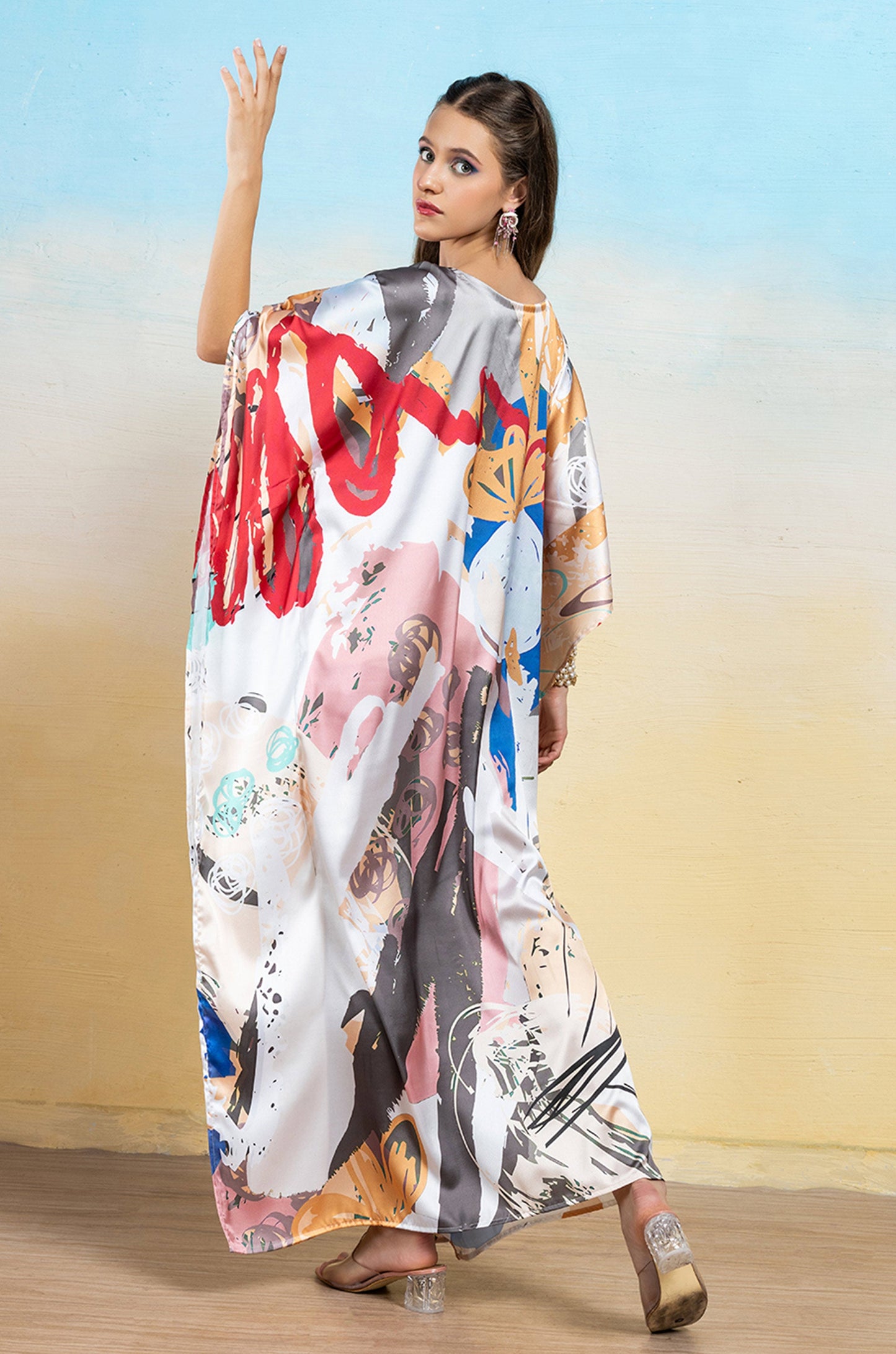 Fiery Blaze Soft Satin Women Dress Kaftan