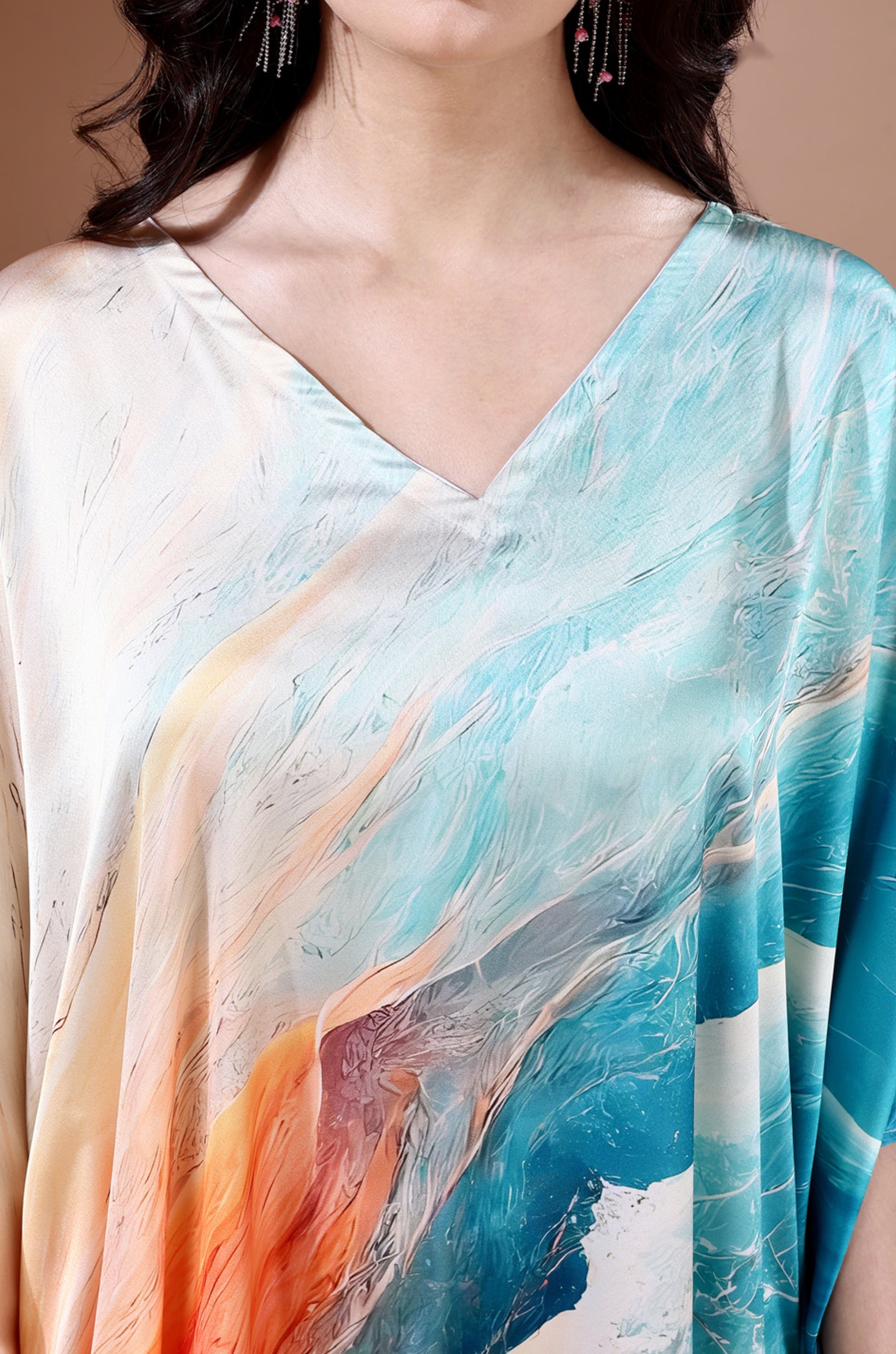 Midnight Ocean Soft Satin Kaftan with Digital Print