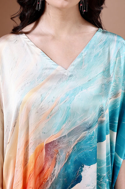 Midnight Ocean Soft Satin Kaftan with Digital Print