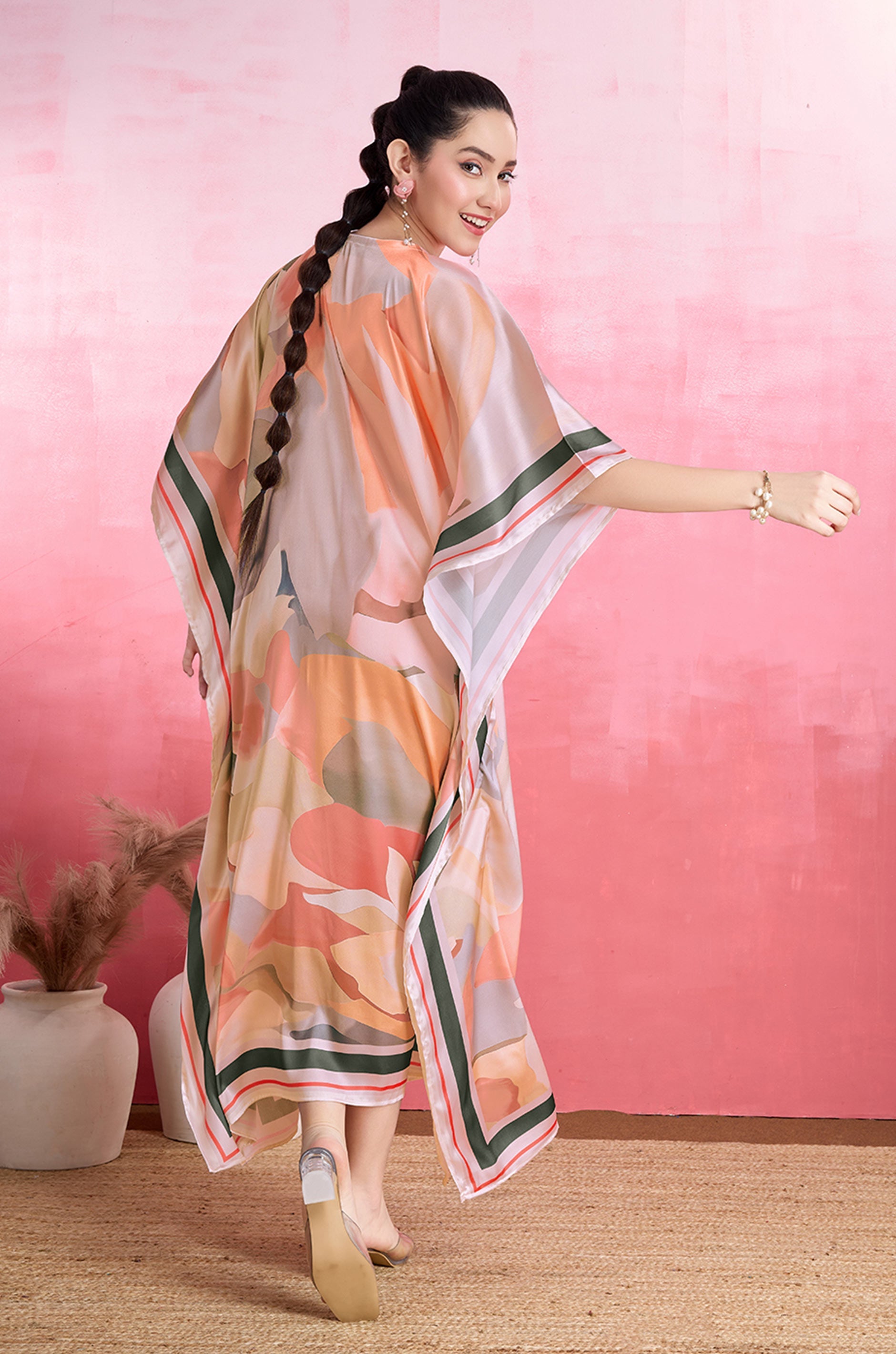 Blush Petals Soft Satin Kaftan