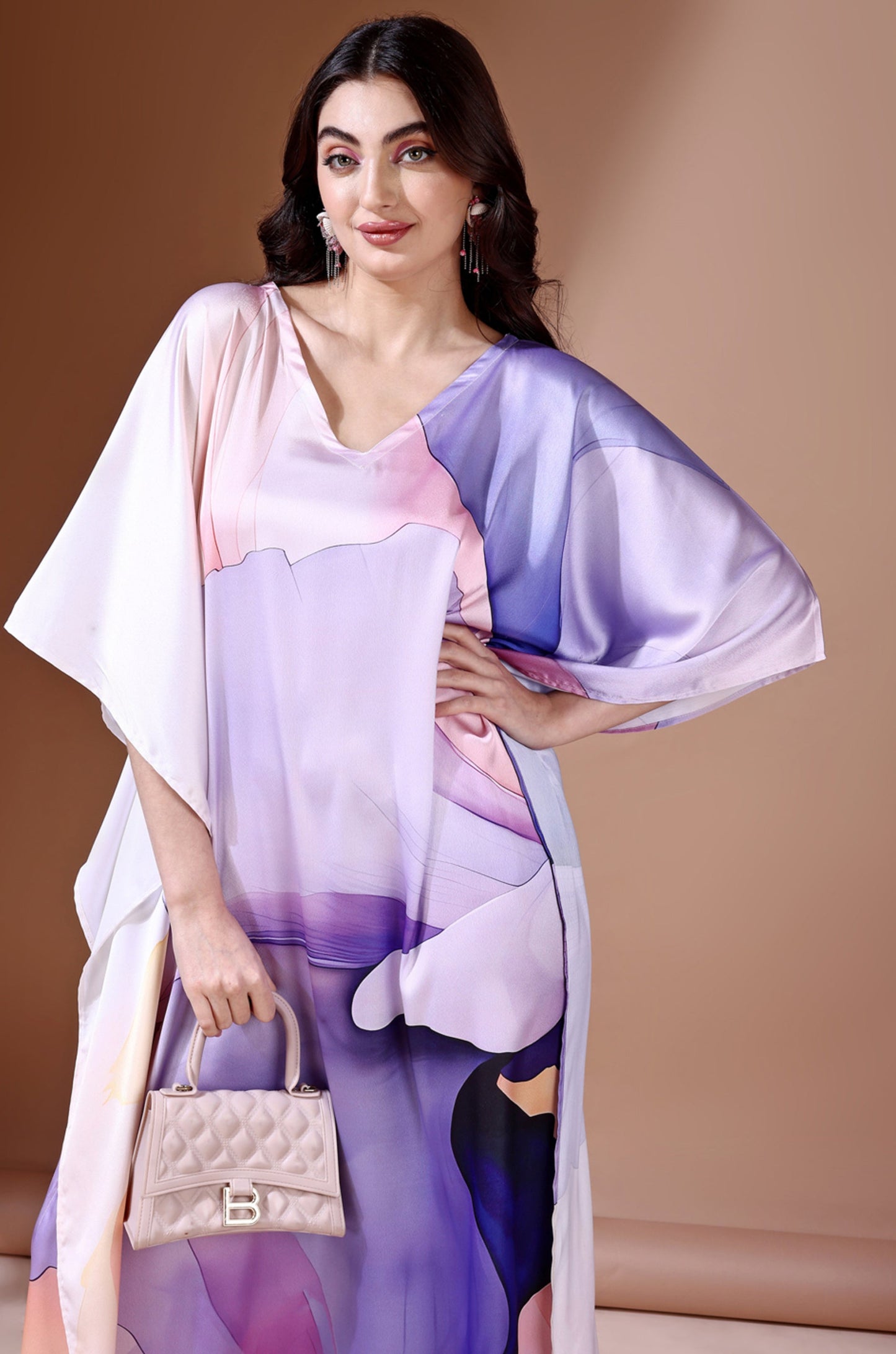 Royal Haze Soft Satin Kaftan with Digital Print