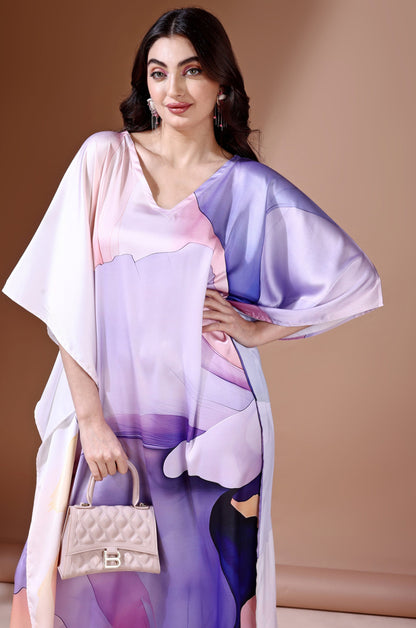 Royal Haze Soft Satin Kaftan with Digital Print