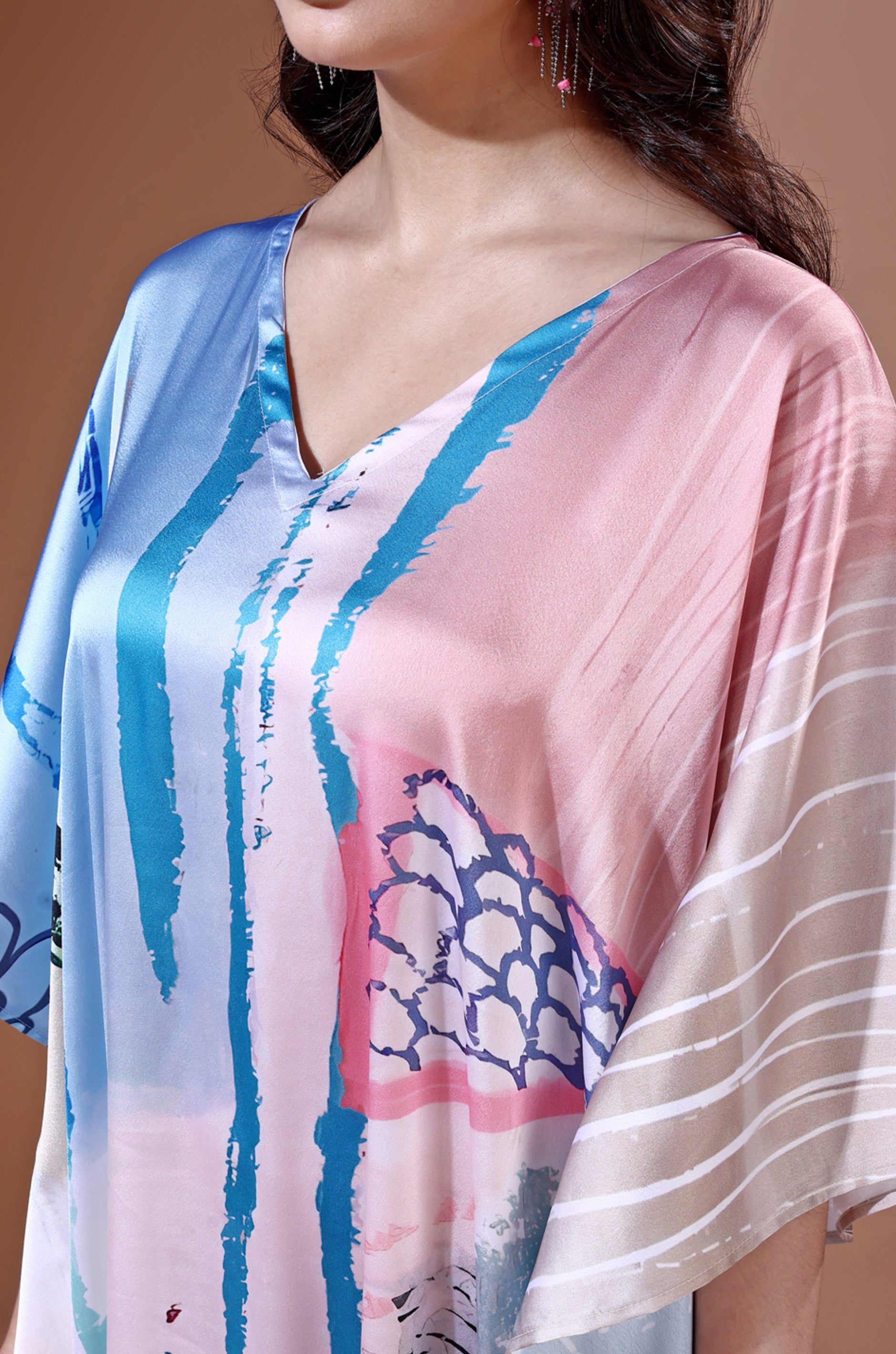 Sea Breeze Soft Satin Kaftan with Digital Print