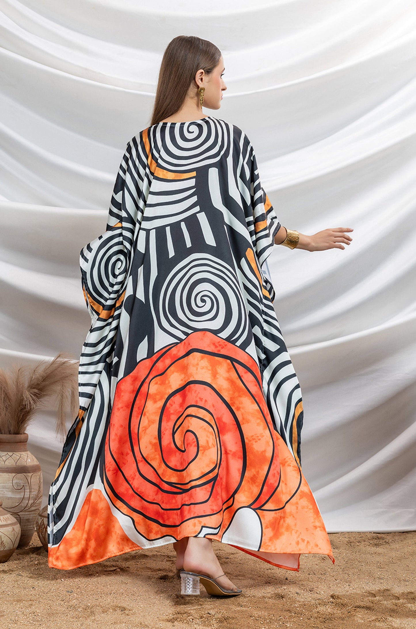 Monochrome Twist Soft Satin Women Dress Kaftan