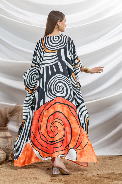Monochrome Twist Soft Satin Women Dress Kaftan
