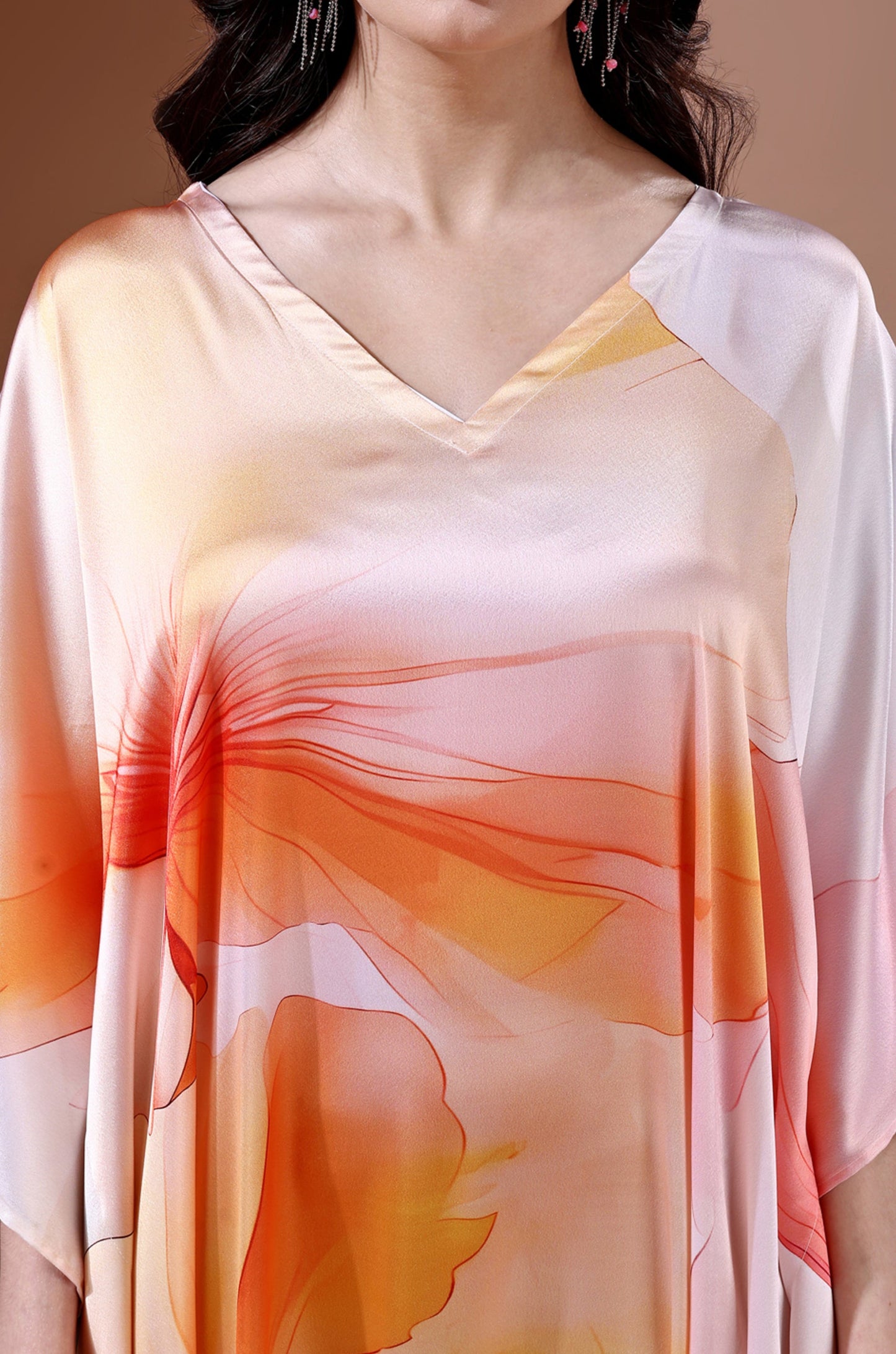 Vibrant Oasis Soft Satin Kaftan with Digital Print