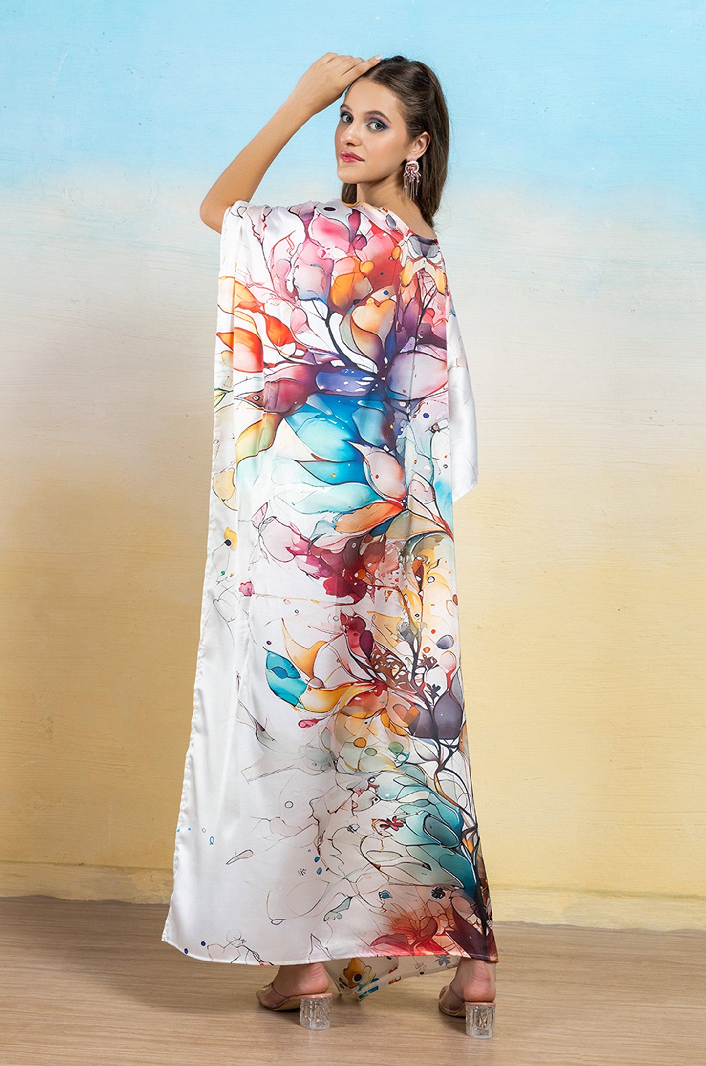 Enchanted Meadow Soft Satin Women Dress Kaftan