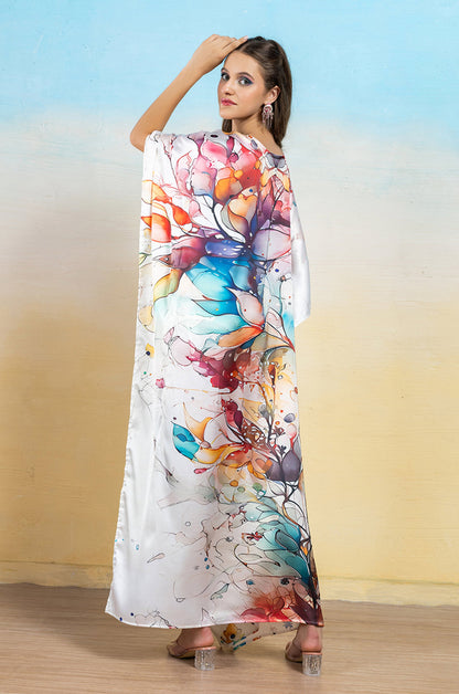 Enchanted Meadow Soft Satin Women Dress Kaftan