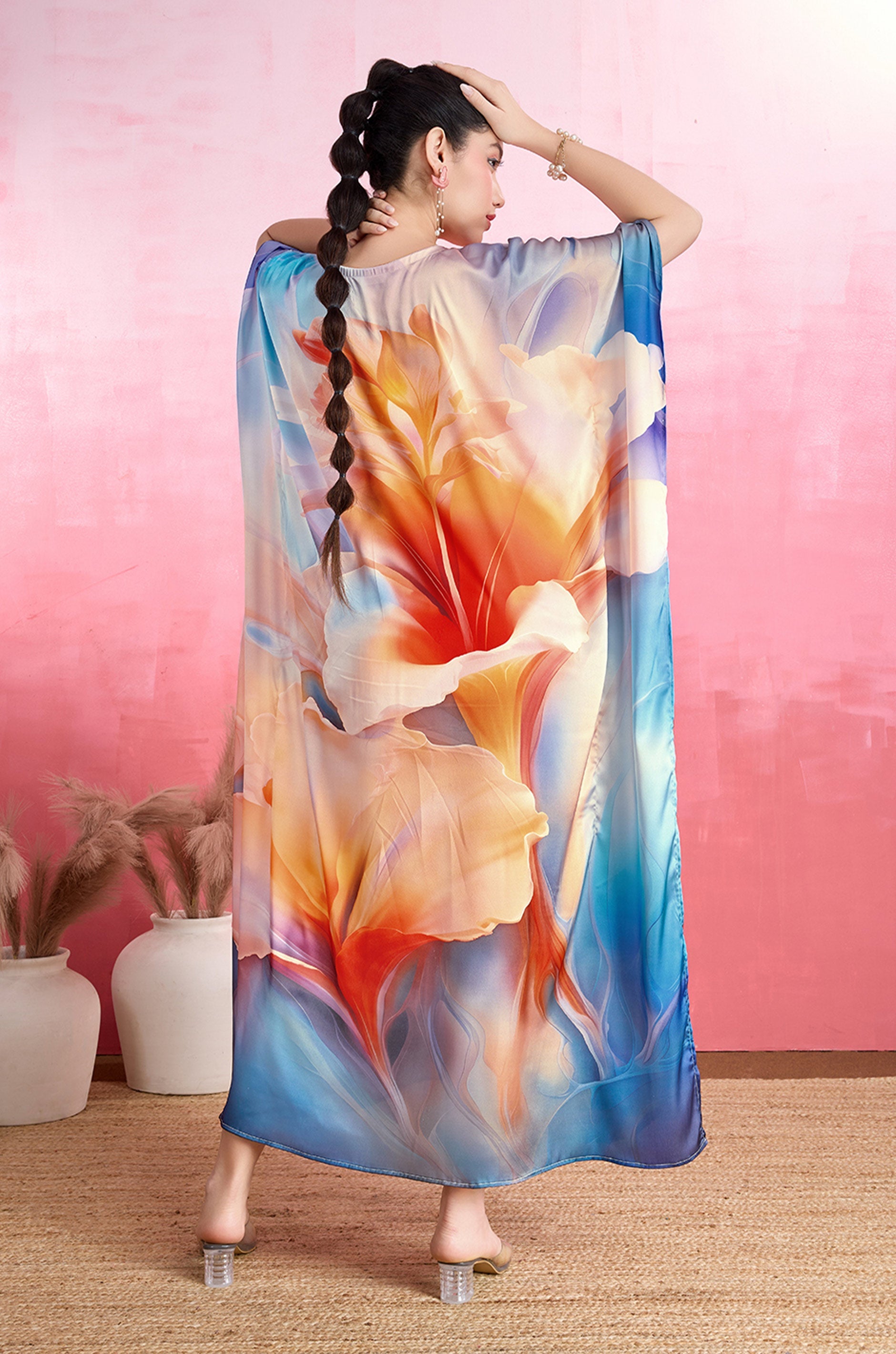 Blooming Azure Soft Satin Kaftan