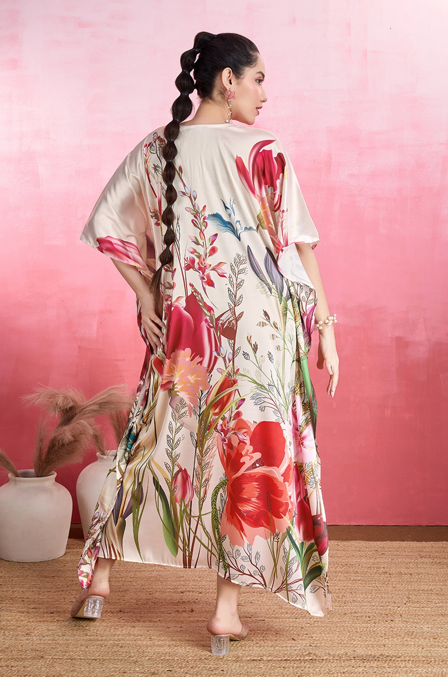 Garden Bloom Soft Satin Kaftan