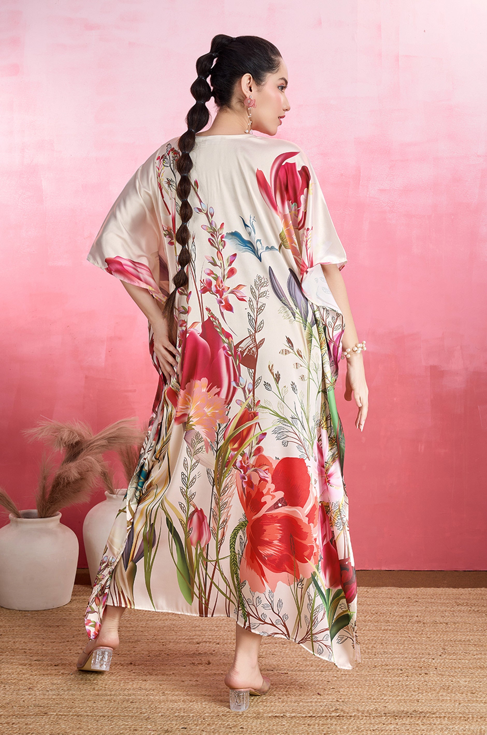 Garden Bloom Soft Satin Kaftan