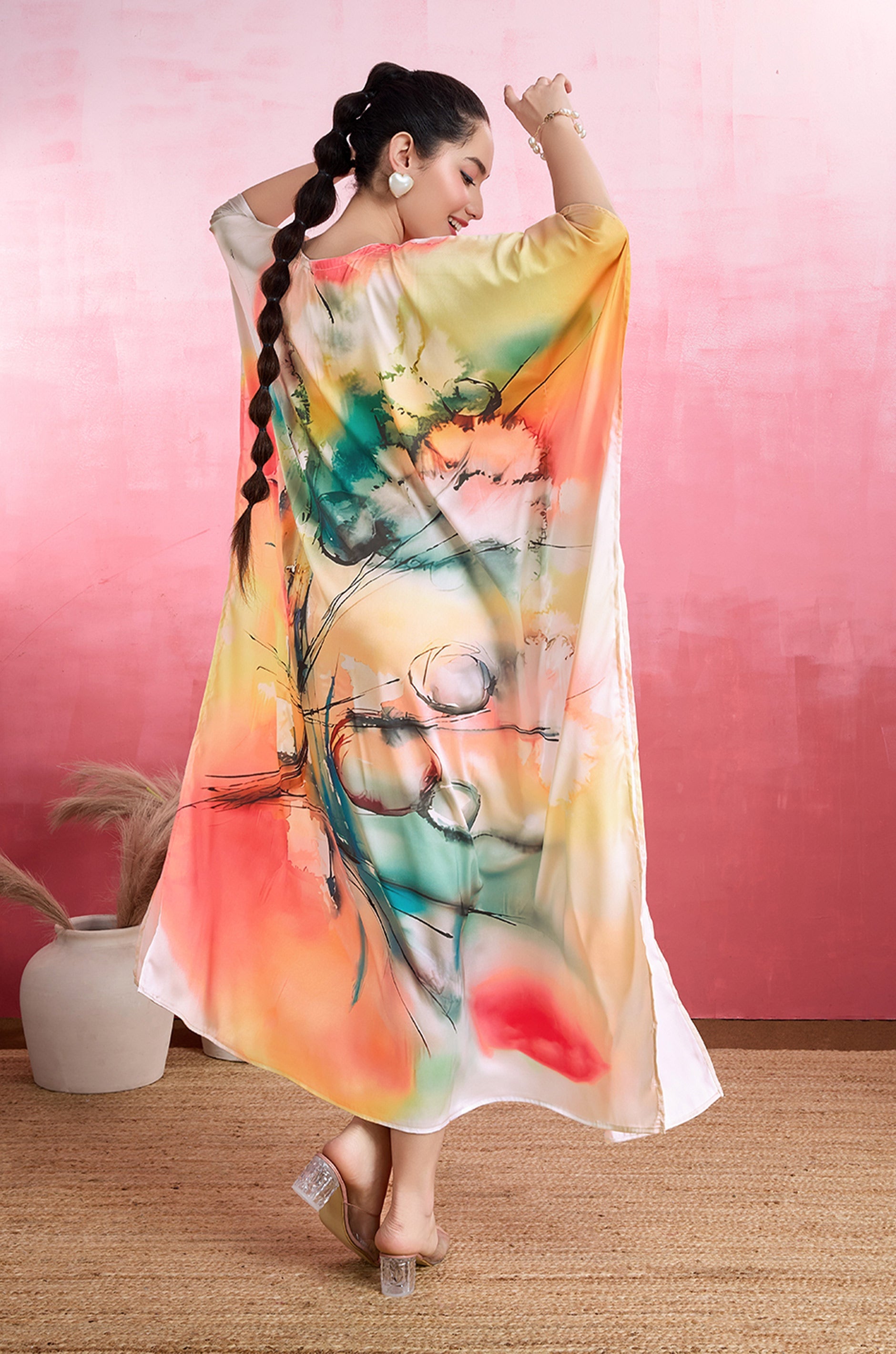 Floral Fantasy Soft Satin Kaftan