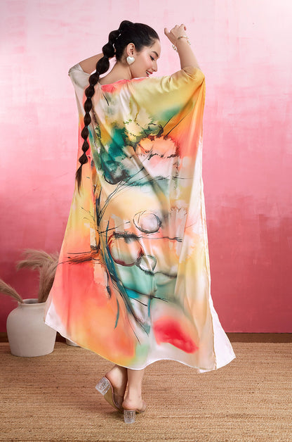 Floral Fantasy Soft Satin Kaftan