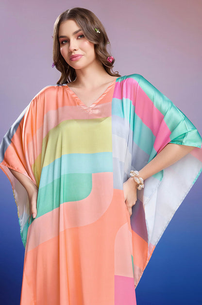 Colorblock Soft Satin Kaftan