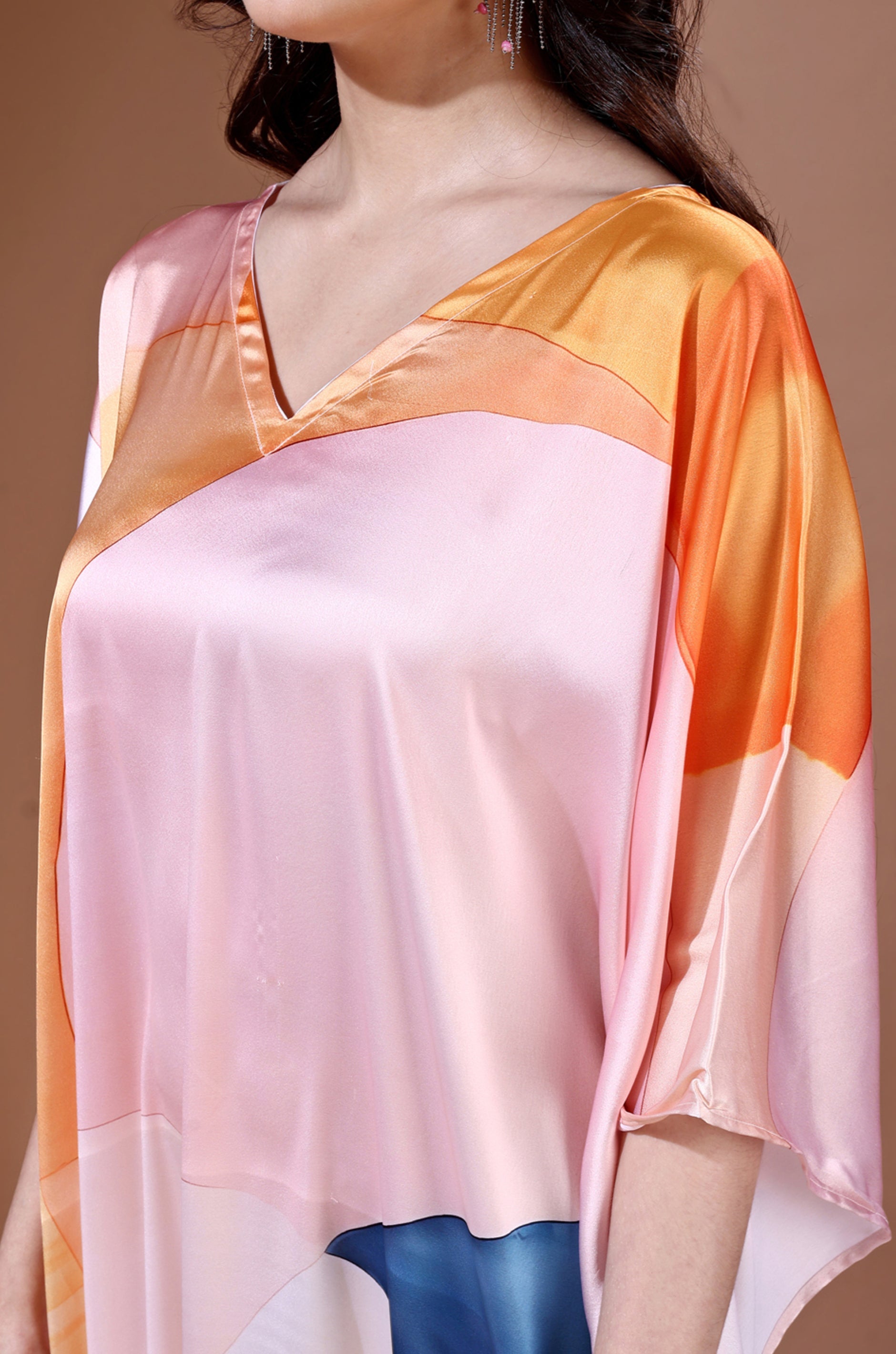 Pastel Dreamscape Soft Satin Kaftan with Digital Print