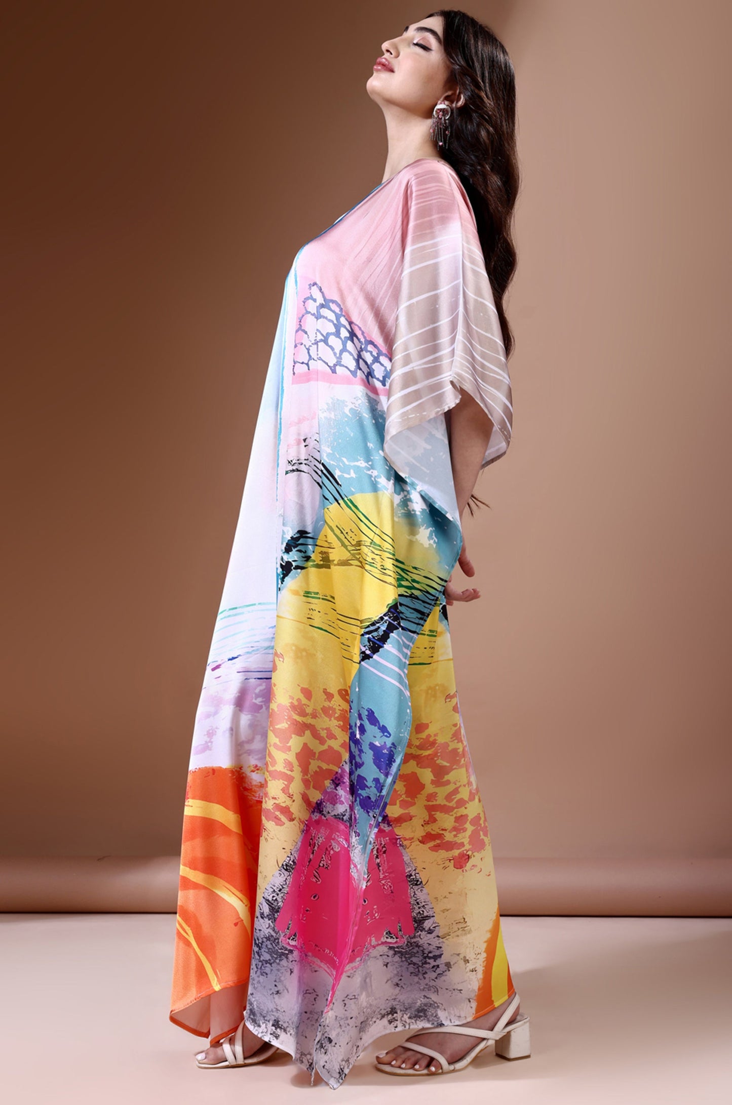 Sea Breeze Soft Satin Kaftan with Digital Print