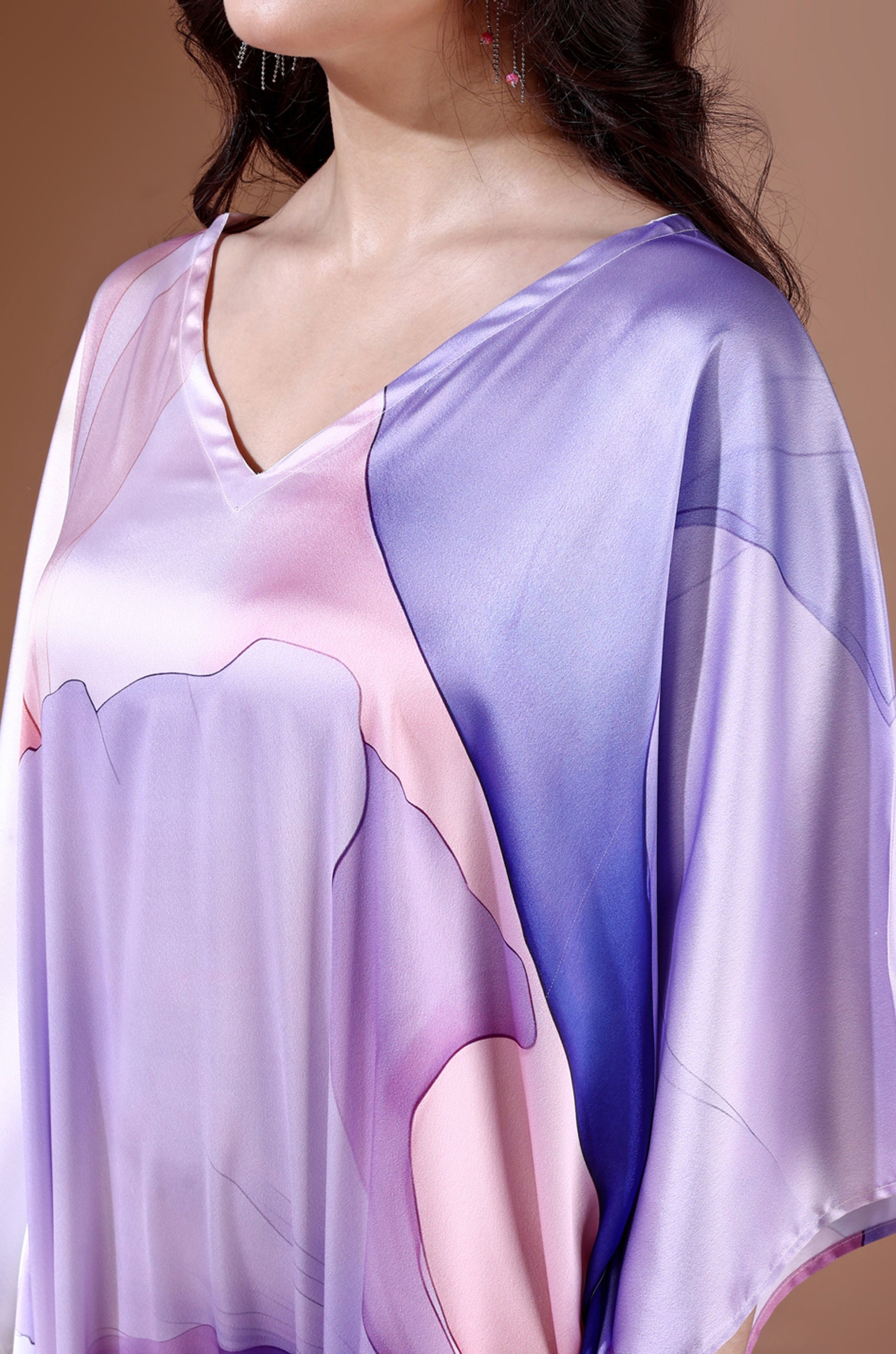 Royal Haze Soft Satin Kaftan with Digital Print