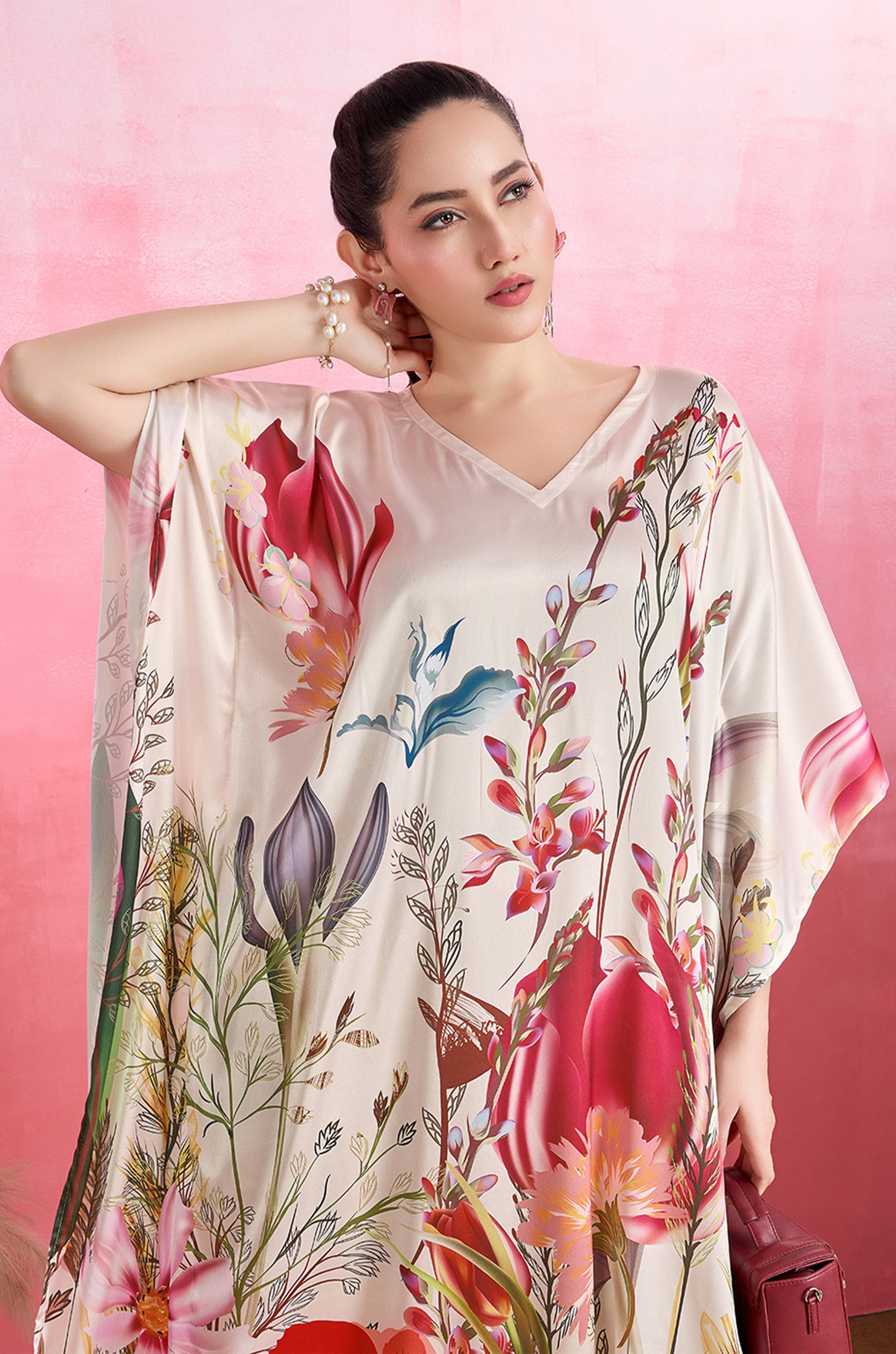 Garden Bloom Soft Satin Kaftan