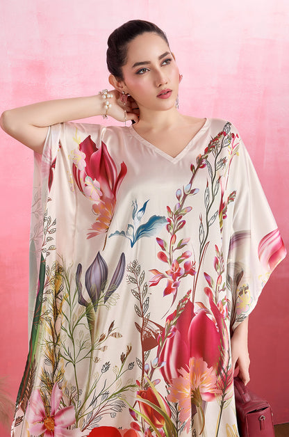 Garden Bloom Soft Satin Kaftan