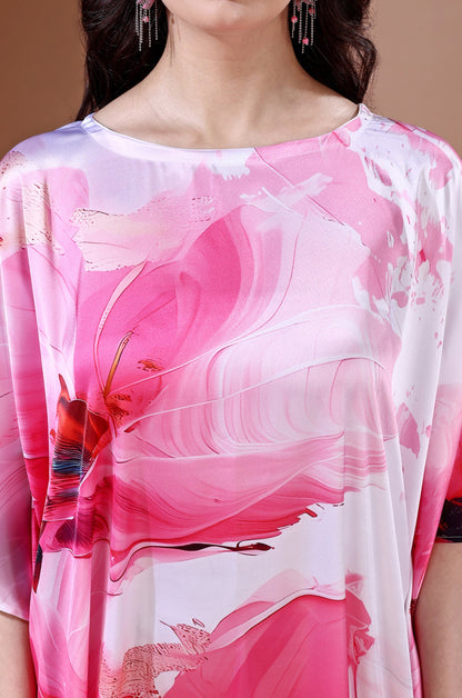 Pink Haven Soft Satin Kaftan with Digital Print