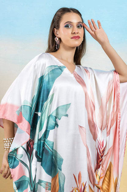 Tropical Breeze Soft Satin Women Dress Kaftan