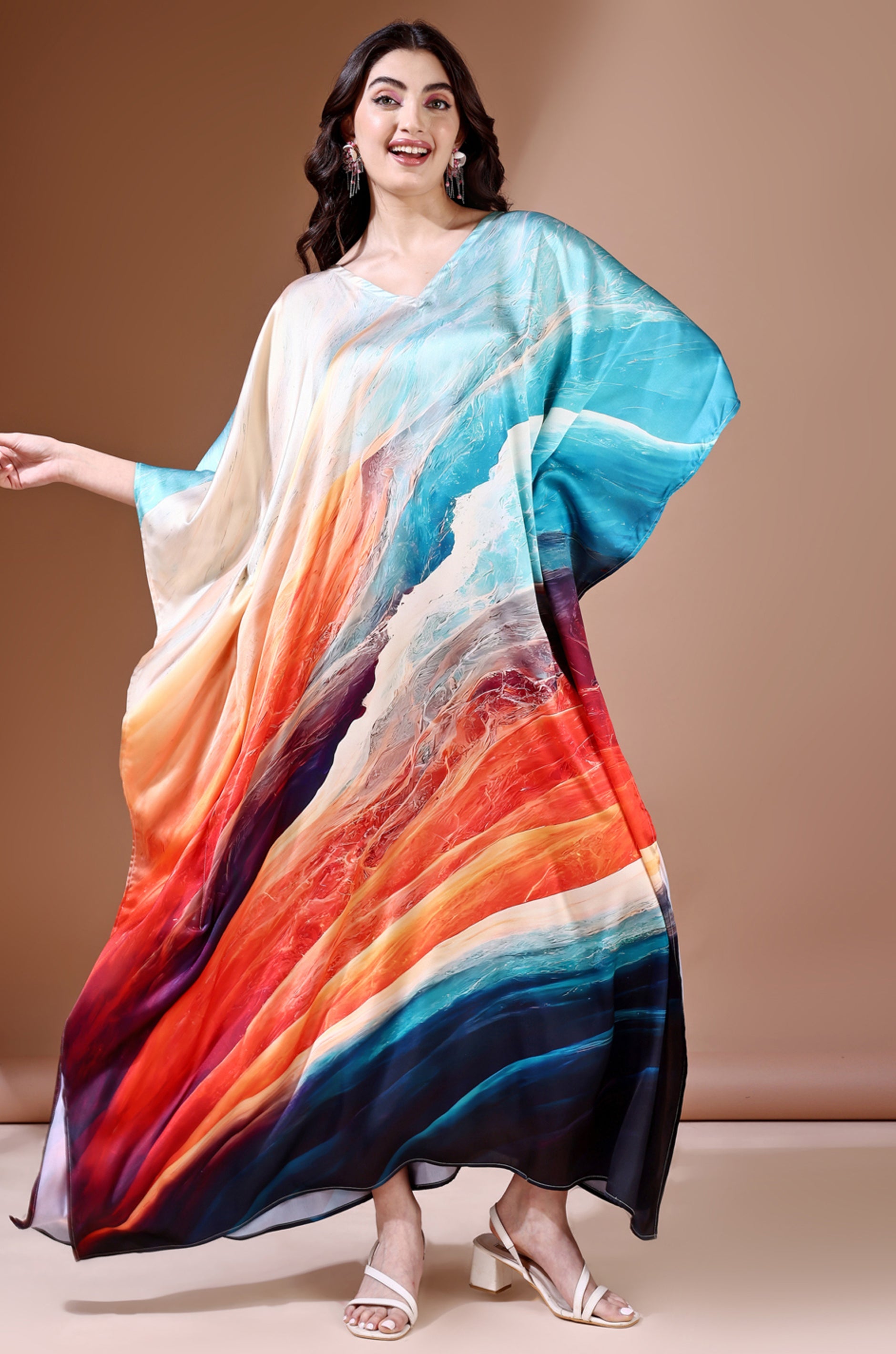 Midnight Ocean Soft Satin Kaftan with Digital Print