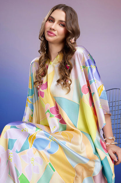 Lemon Blossom Soft Satin Kaftan with Digital Print
