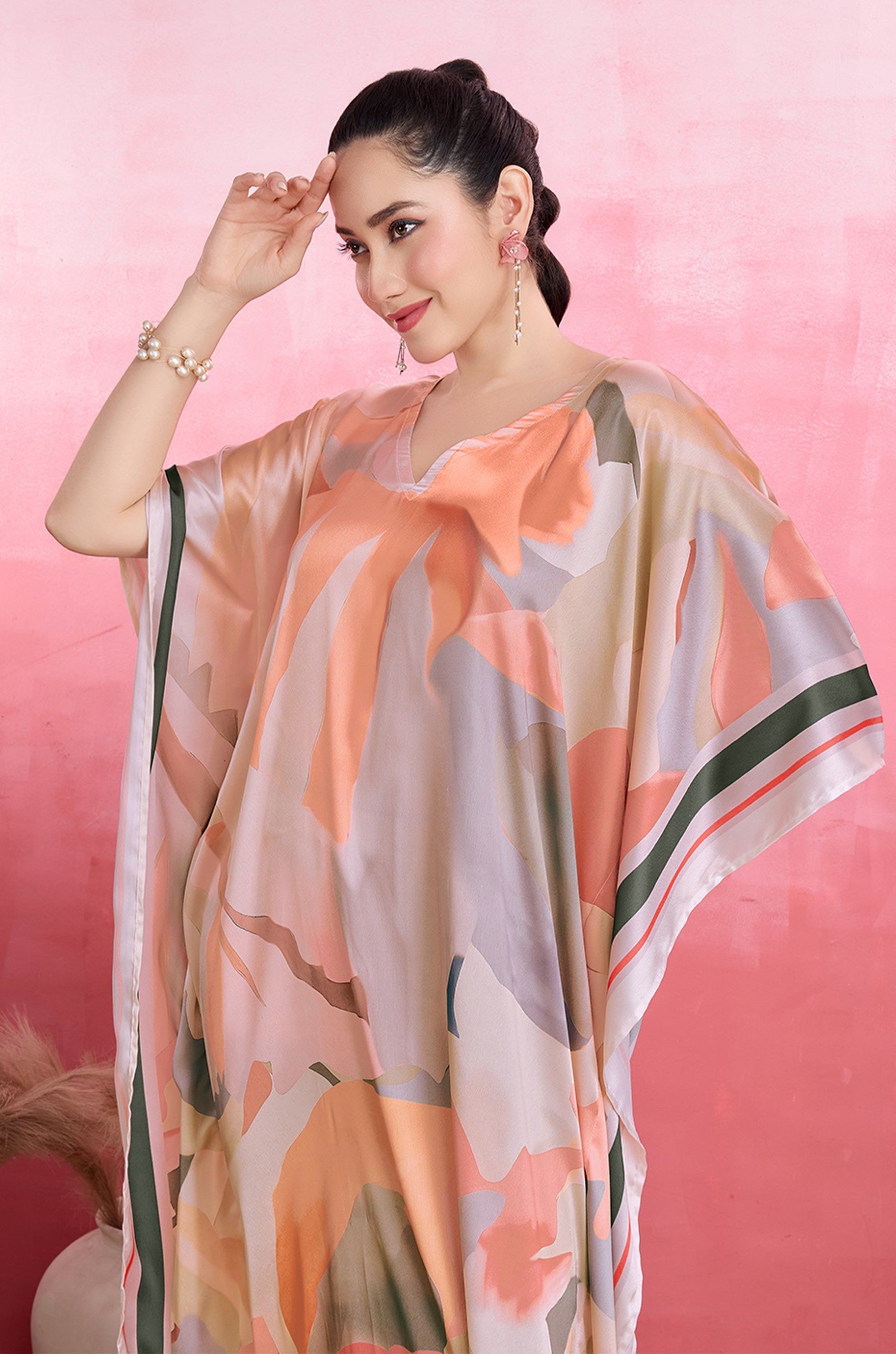 Blush Petals Soft Satin Kaftan
