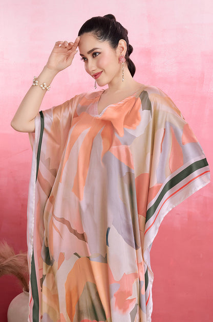 Blush Petals Soft Satin Kaftan