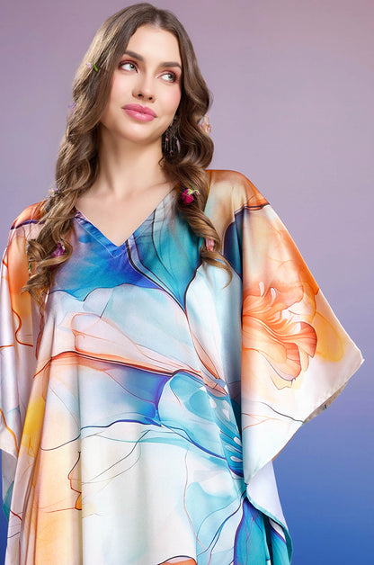 Mystic Mirage Soft Satin Kaftan with Digital Print